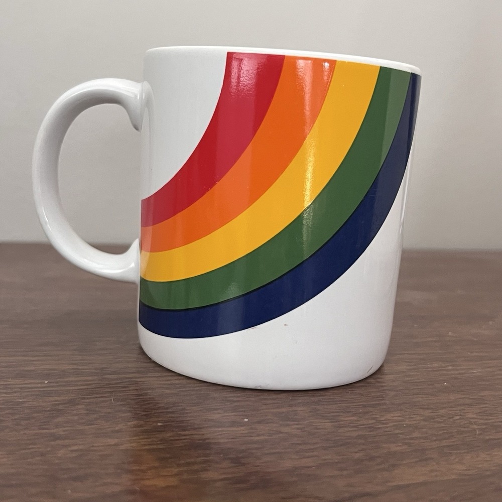 Vintage 1980s Ceramic Rainbow Coffee Mug F.T.D. Stranger Things Retro Cup
